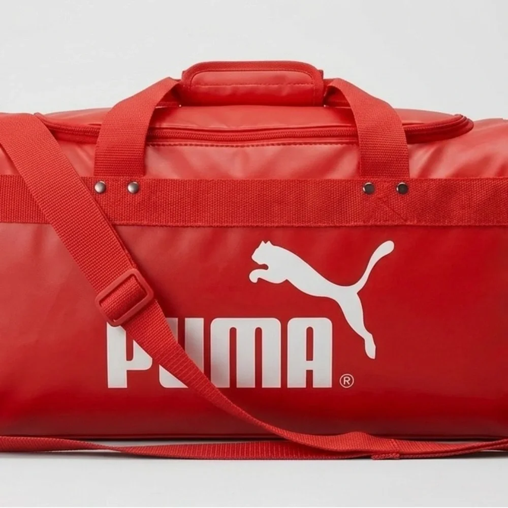 Vintage 80s PUMA Red Vinyl Duffle Bag Gym Travel Team Bag Retro RARE PVC
